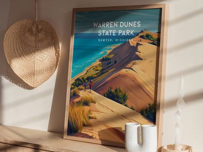 Warren Dunes State Park, Sawyer, Michigan Poster | Coastal Beach Decor Wall Art — styled in a modern interior