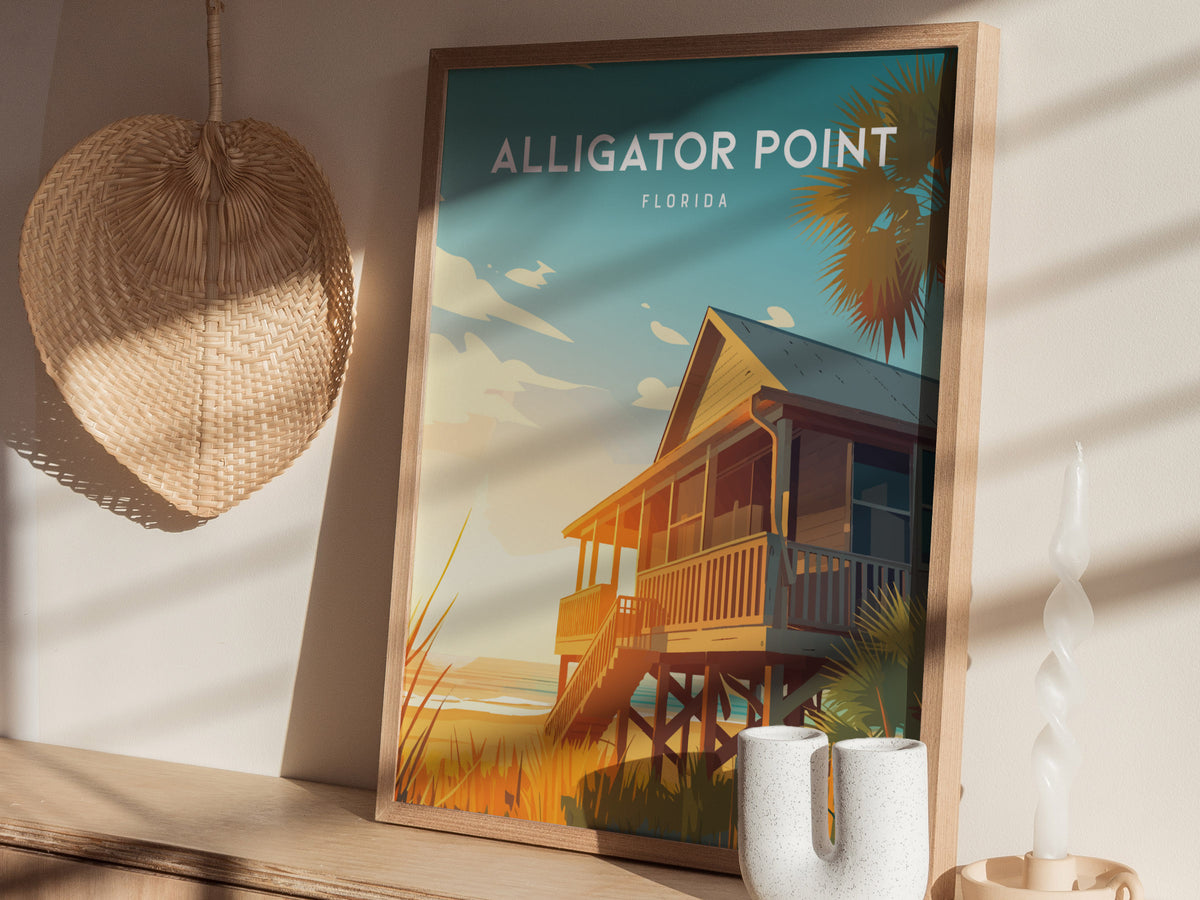 Alligator Point, Florida Poster | Wild Gulf Shore Serenity Wall Art — styled in a modern interior