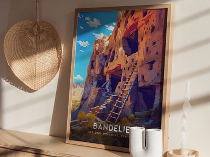 Bandelier National Monument Poster | New Mexico Pueblo Ruins Southwest Wall Art | Framed or Unframed