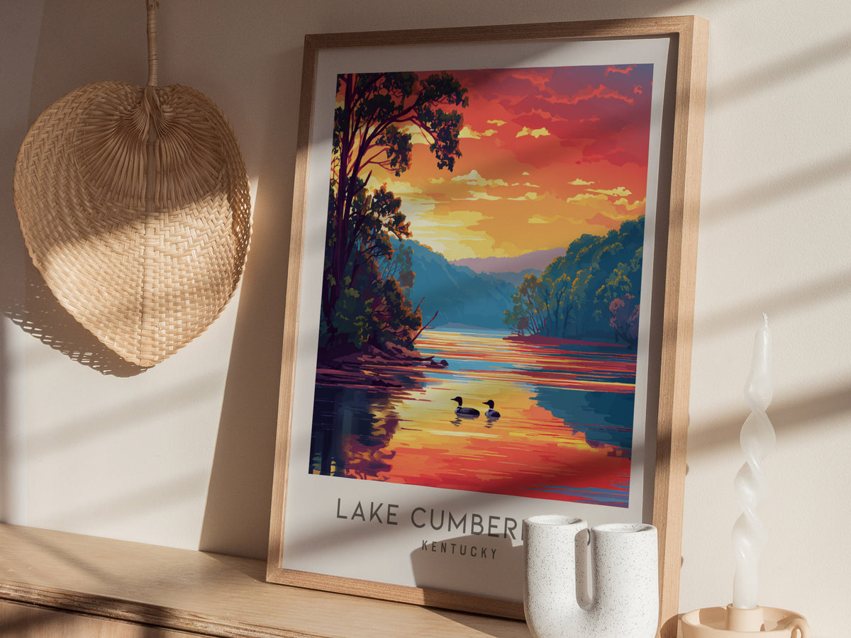 Lake Cumberland Matte Border Poster | Kentucky Destination Print Travel Wall Art — styled in a modern interior