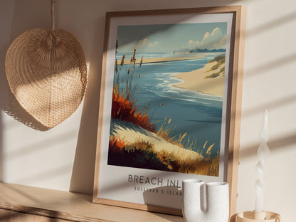 Breach Inlet Matte Border Poster | Sullivan's Island Vacation Wall Art — styled in a modern interior