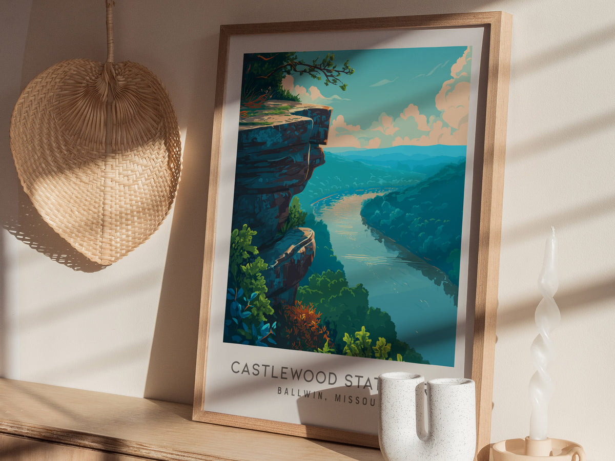 Castlewood State Park Matte Border Poster | Ballwin, Missouri Destination Print Travel Wall Art — styled in a modern interior
