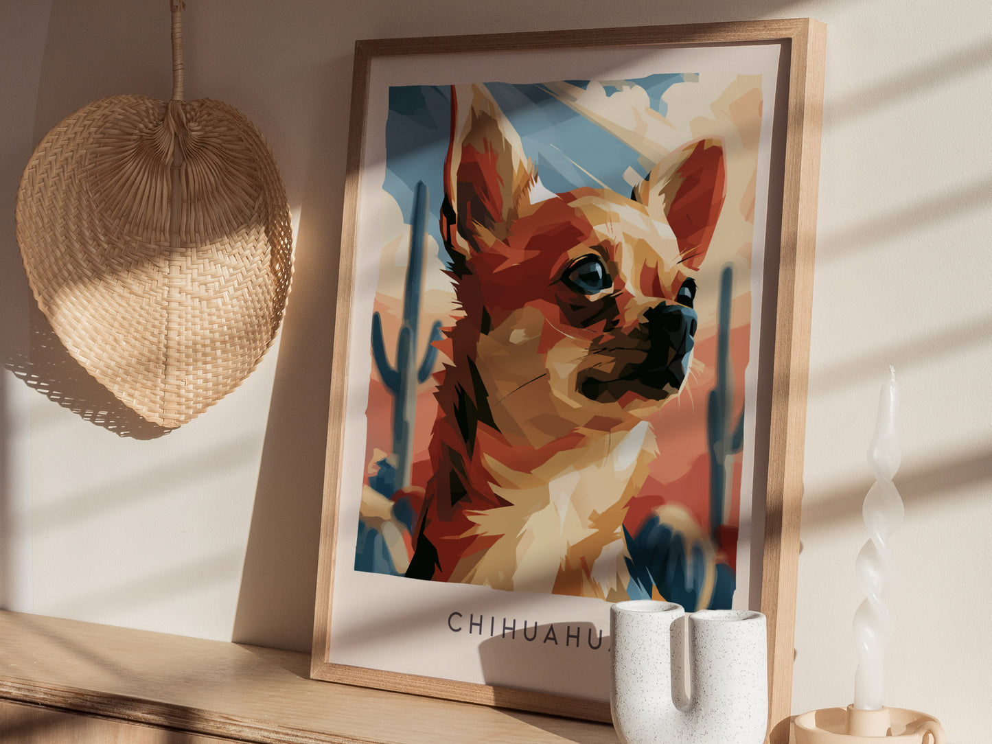 Chihuahua Poster | Bold Desert Dog Portrait Wall Art — styled in a modern interior