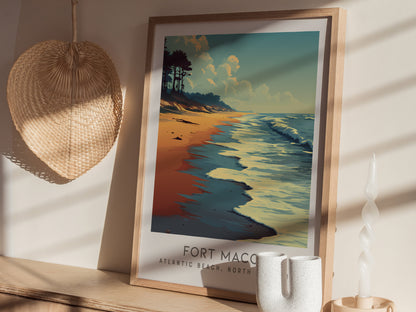 Fort Macon Matte Border Poster | Atlantic Beach, North Carolina Travel Wall Art — styled in a modern interior