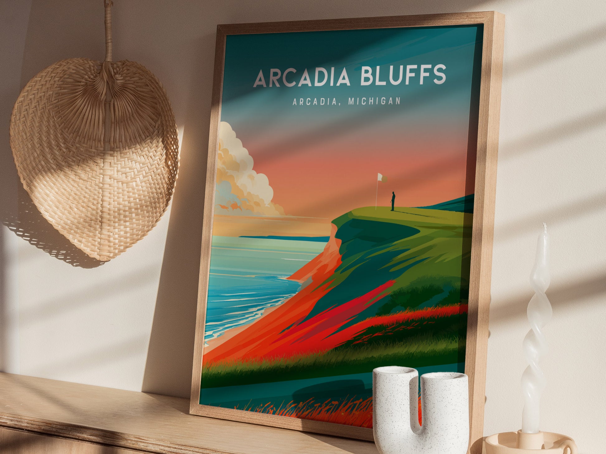 Arcadia Bluffs, Arcadia, Michigan Poster | Links Poster Golfer Gift Wall Art — styled in a modern interior