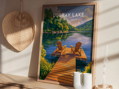 DeGray Lake, Arkadelphia, Arkansas Poster | Lakeside Serenity Travel Wall Art — styled in a modern interior