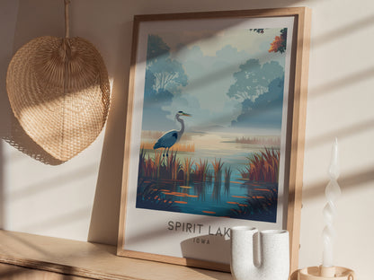 Spirit Lake Matte Border Poster | Iowa Travel Wall Art — styled in a modern interior
