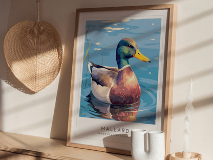Mallard Poster | Graceful Duck on Tranquil Waters Wall Art — styled in a modern interior