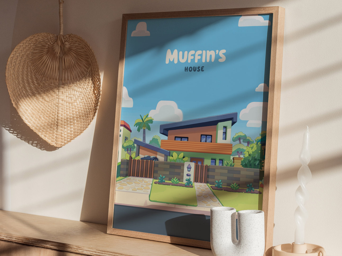 Bluey Muffin's House Poster | Kids Room Decor Wall Art | Framed or Unframed