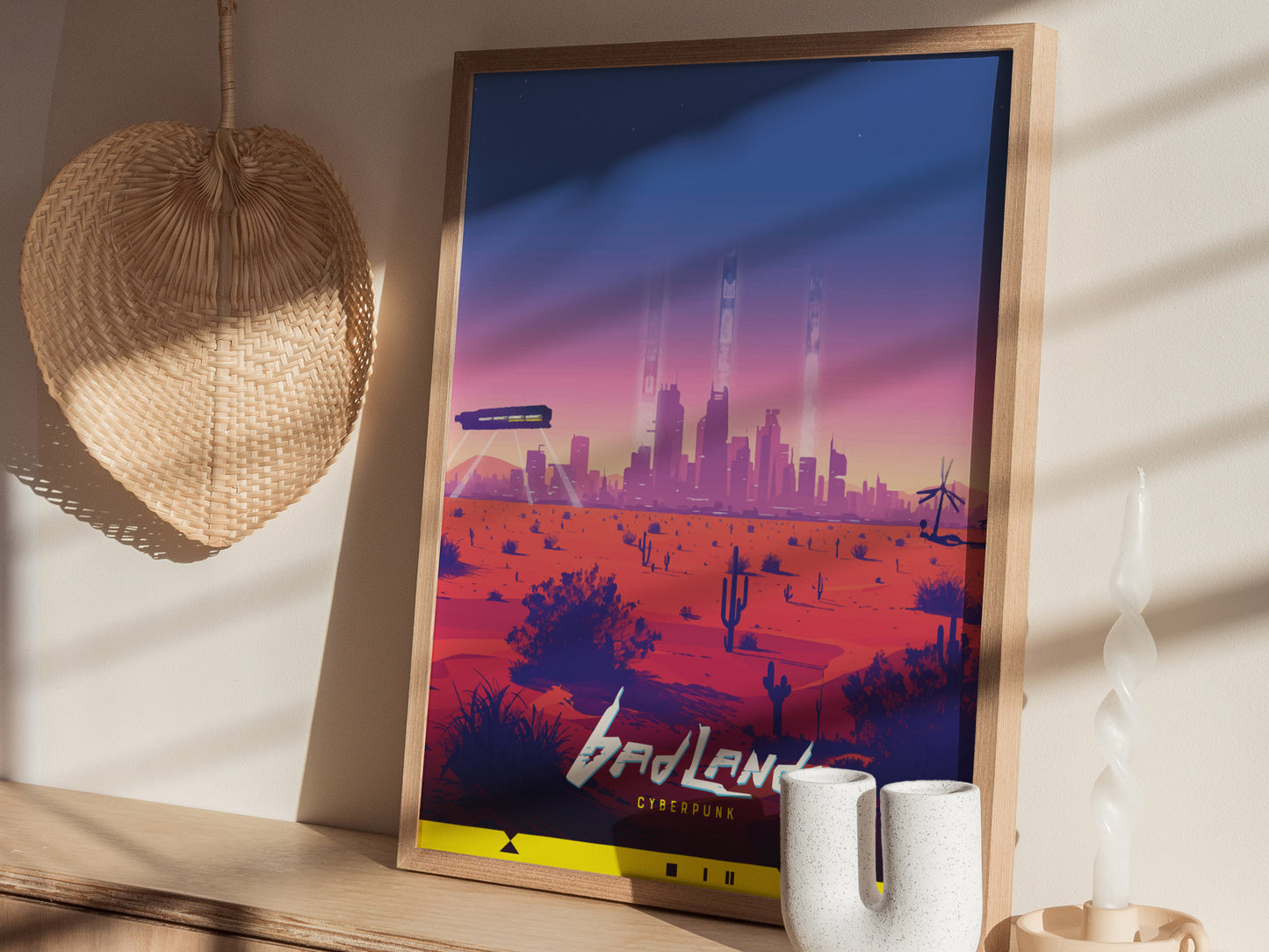 Badlands Cyberpunk Poster | Desert Landscape Gamer Wall Art | Framed or Unframed