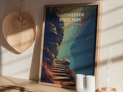 Matthiessen State Park, Oglesby, Illinois Poster | Canyon Waterfalls & Lush Gorge Wall Art — styled in a modern interior
