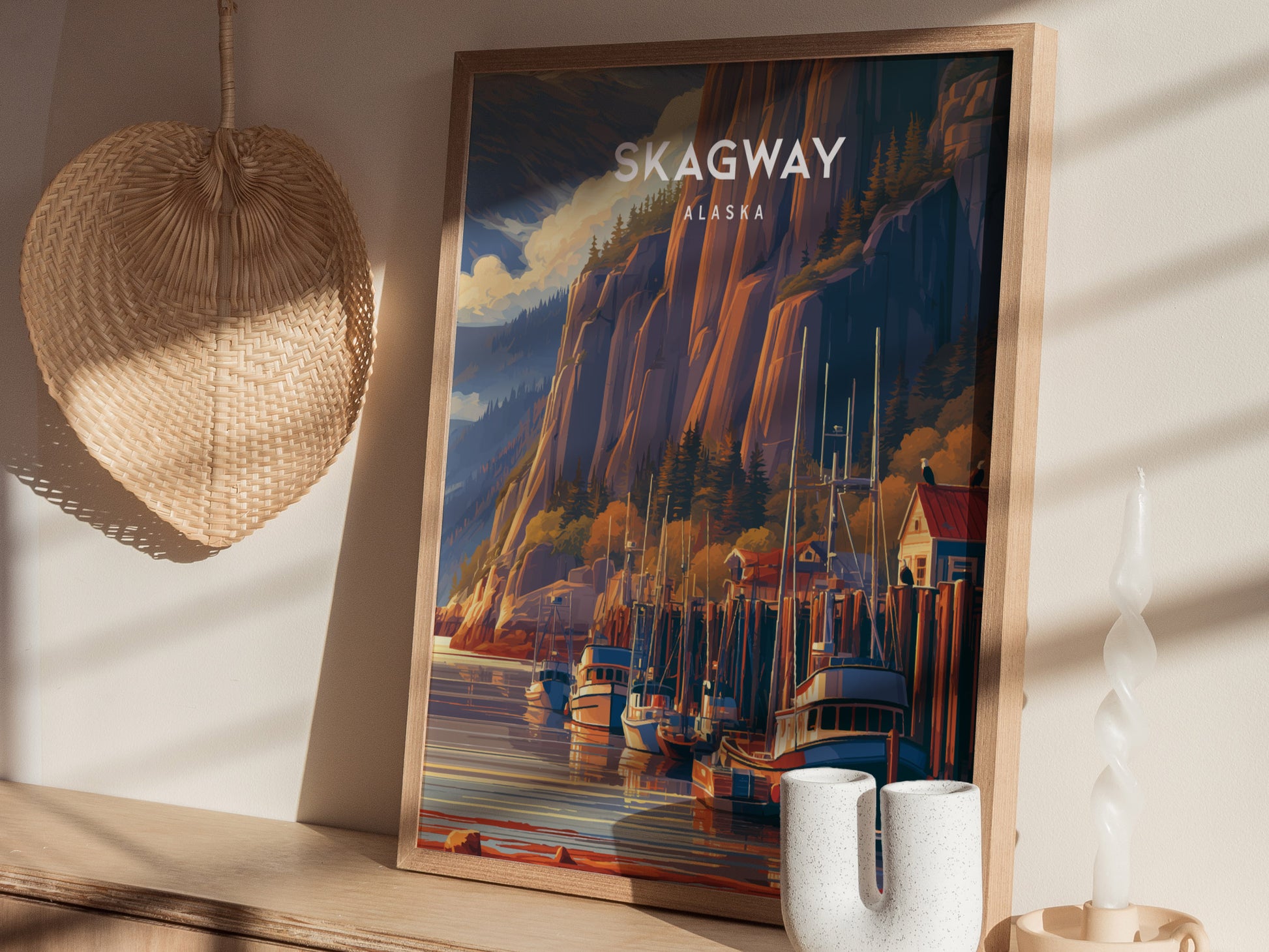 Skagway, Alaska Poster | Gold Rush Trail Mountain Wall Art — styled in a modern interior