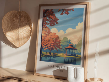 Springfield Matte Border Poster | Illinois Travel Wall Art — styled in a modern interior