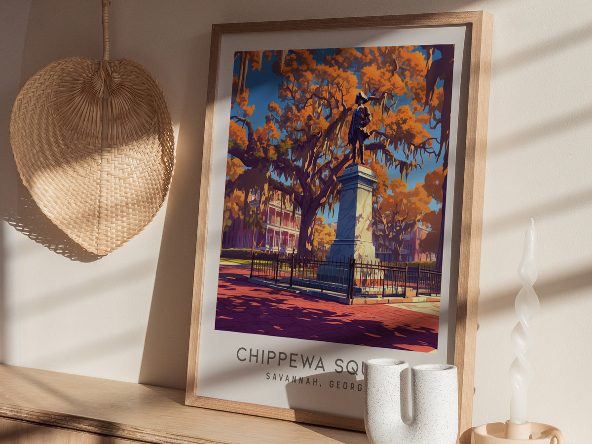 Chippewa Square Matte Border Poster | Savannah, Georgia Travel Wall Art — styled in a modern interior