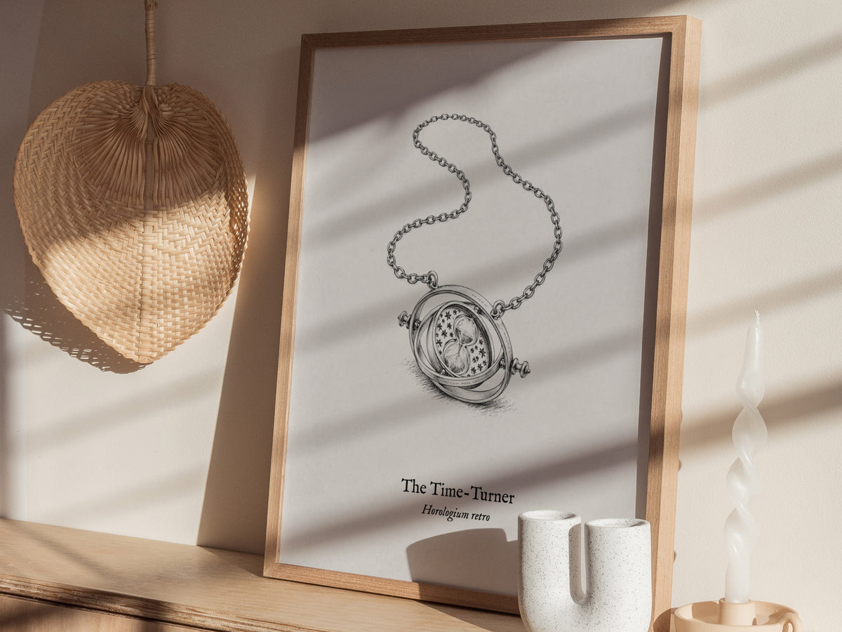 The Time-Turner Poster | Horologium Retro Pen and Ink Print | Vintage Scientific Illustration Wall Art — styled in a modern i