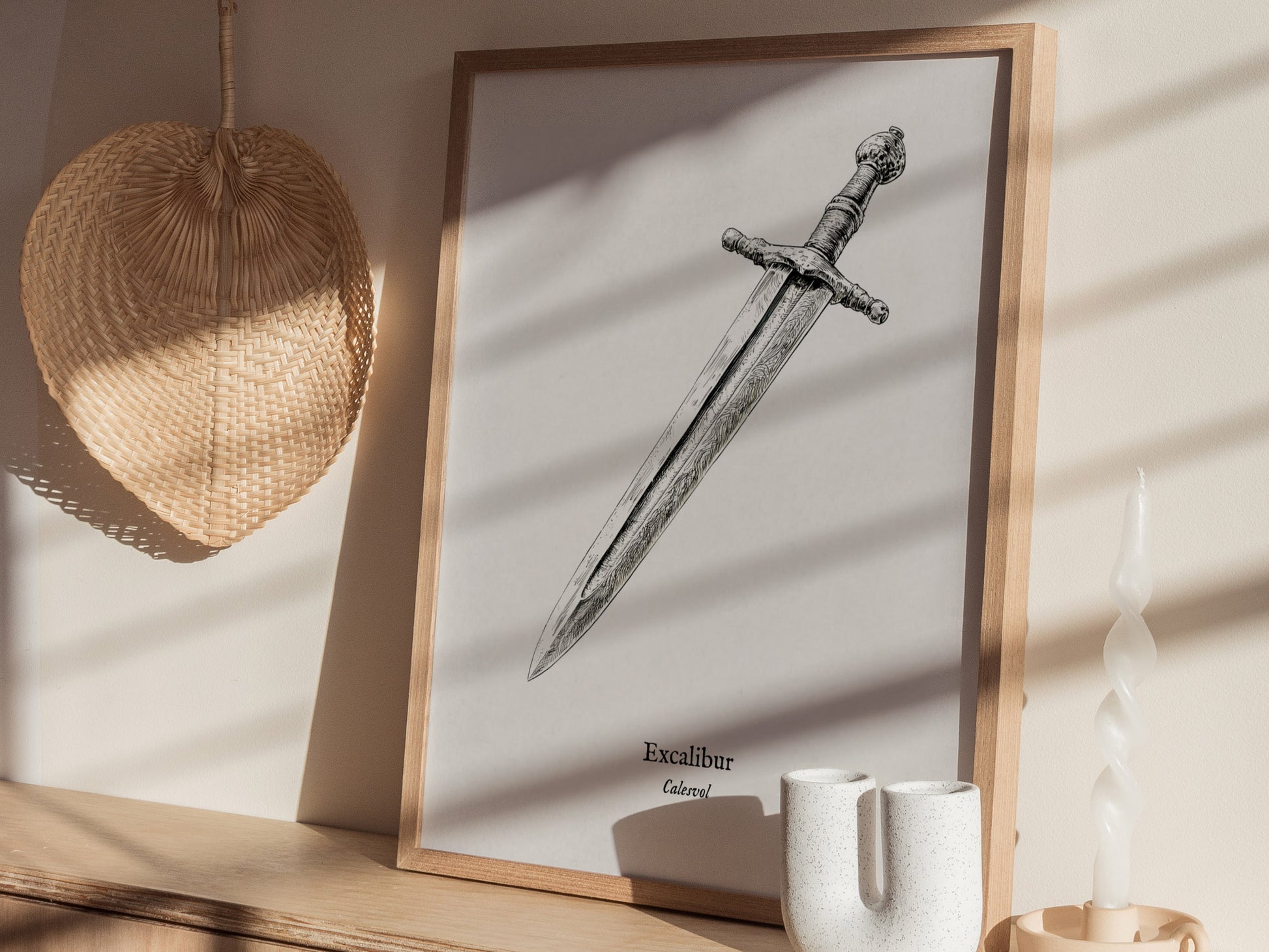 Excalibur Sword Poster | Vintage Calesvol Scientific Illustration Wall Art — styled in a modern interior