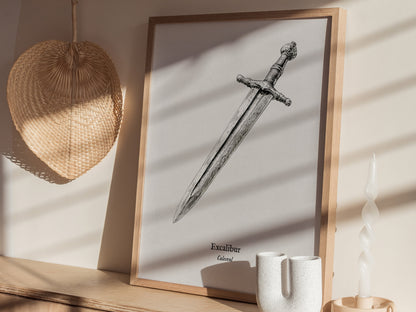 Excalibur Sword Poster | Vintage Calesvol Scientific Illustration Wall Art — styled in a modern interior