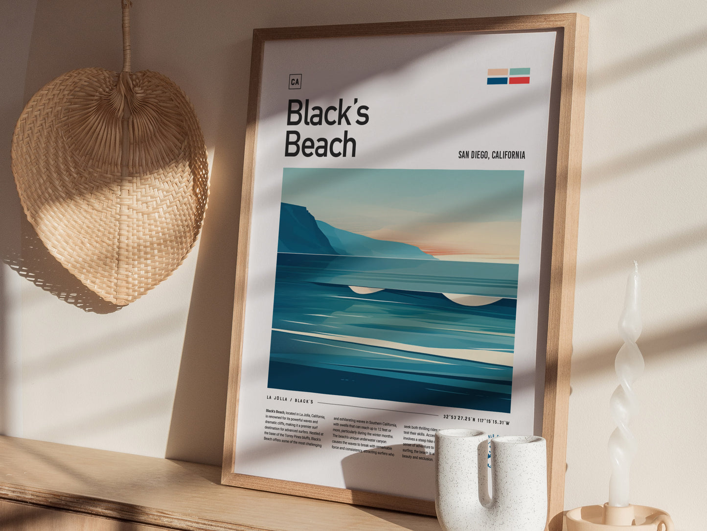 Black's Beach Surf Spot Poster | La Jolla California Surfer Wall Art | Framed or Unframed