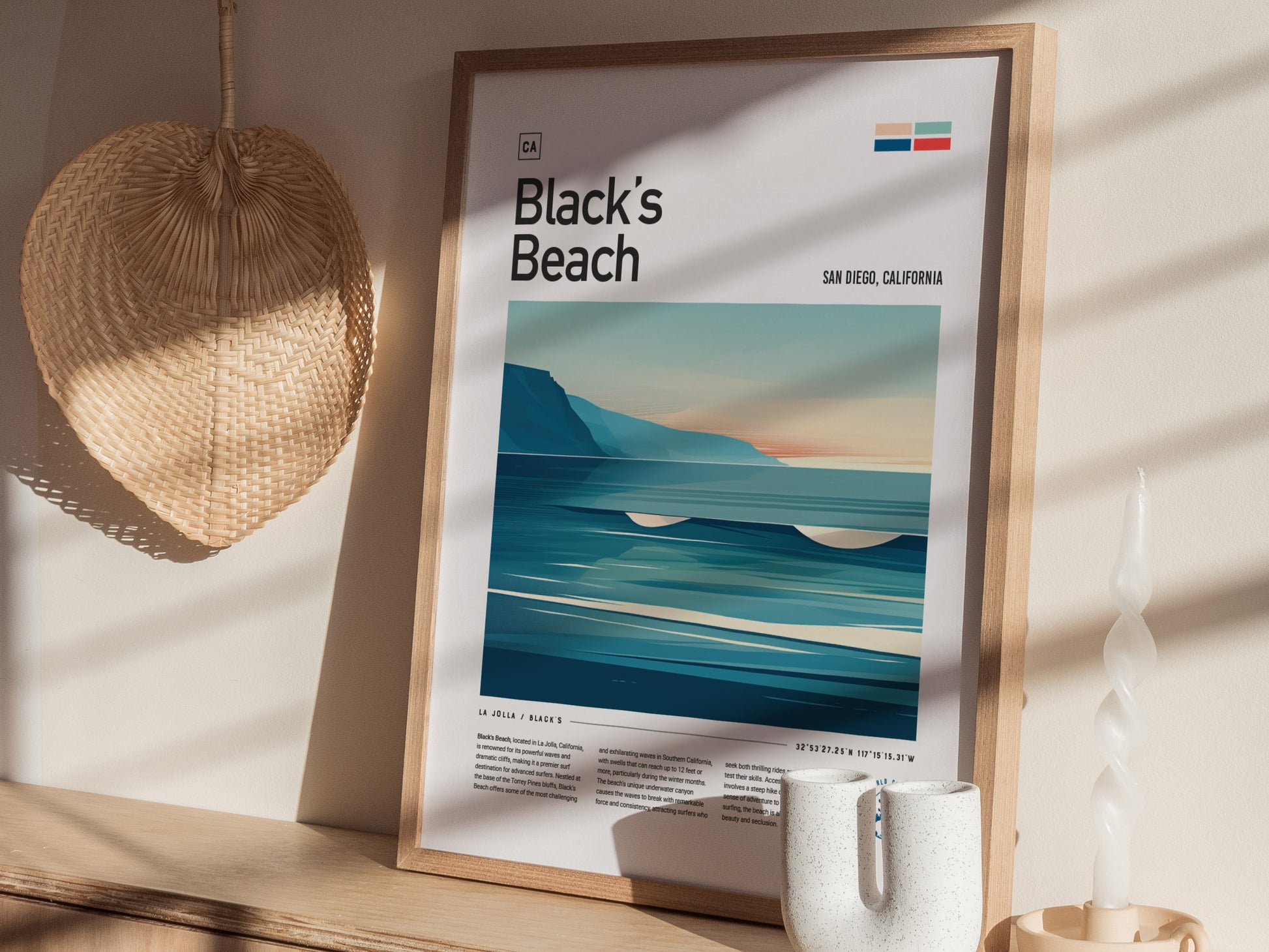 Black's Beach Surf Spot Poster | La Jolla California Surfer Wall Art | Framed or Unframed