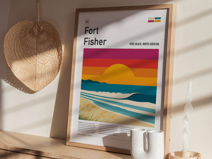 Fort Fisher, Kure Beach, North Carolina Poster | Surf Wall Art & Coastal Waves Print — styled in a modern interior