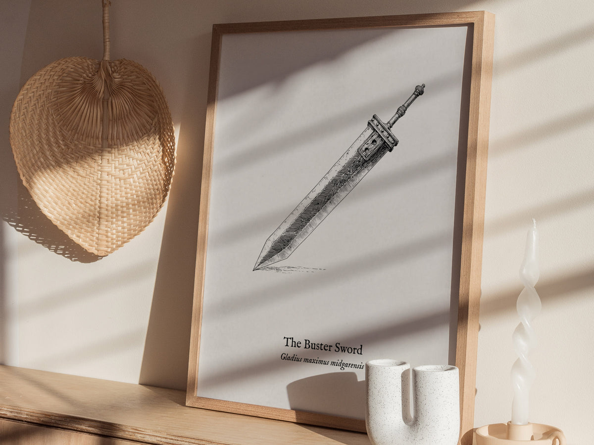 The Buster Sword Poster | Gladius Maximus Midgarensis Pen and Ink Print Scientific Illustration Wall Art — styled in a modern