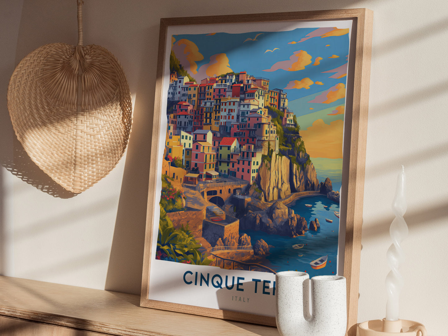 Cinque Terre Poster | Italian Riviera Coastal Wall Art | Framed or Unframed