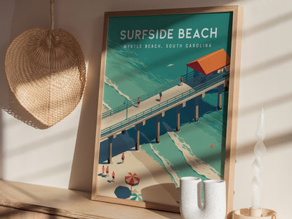 Surfside Pier Myrtle Beach Poster | SC Coast Art Grand Strand Vacation