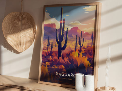 Saguaro National Park Poster | Arizona Desert Art | Sonoran Cacti Landscape