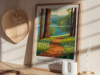 Radnor Lake State Park Matte Border Poster | Nashville, Tennessee Destination Print — styled in a modern interior