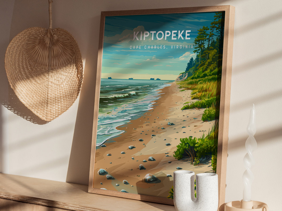 Kiptopeke, Cape Charles, Virginia Poster | Travel Wall Art Destination Print — styled in a modern interior