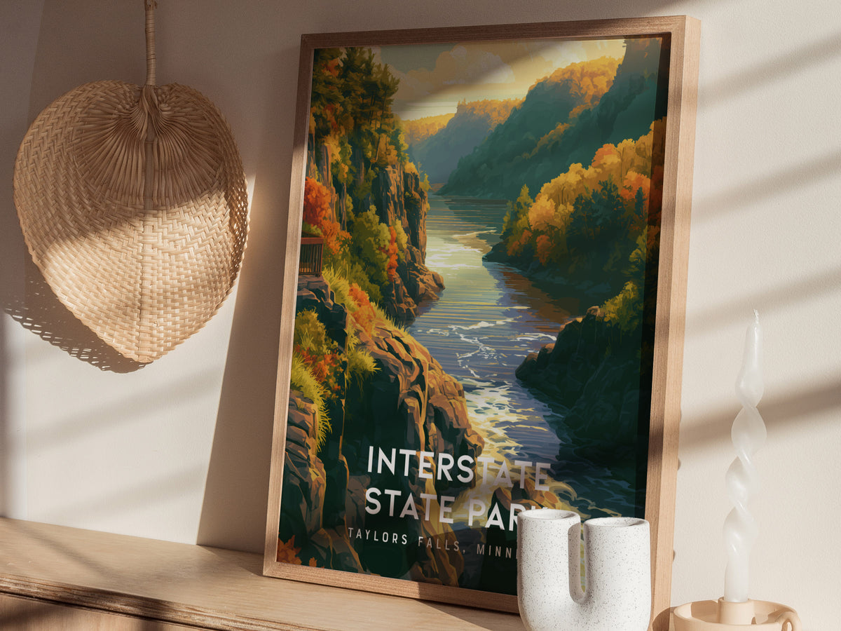 Interstate State Park, Taylors Falls, Minnesota Poster | Rugged River Bluffs Framed or Unframed Wall Art — styled in a modern