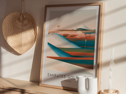 Emirates Golf Club Matte Border Poster | Dubai Golf Course Print & Country Club Decor — styled in a modern interior