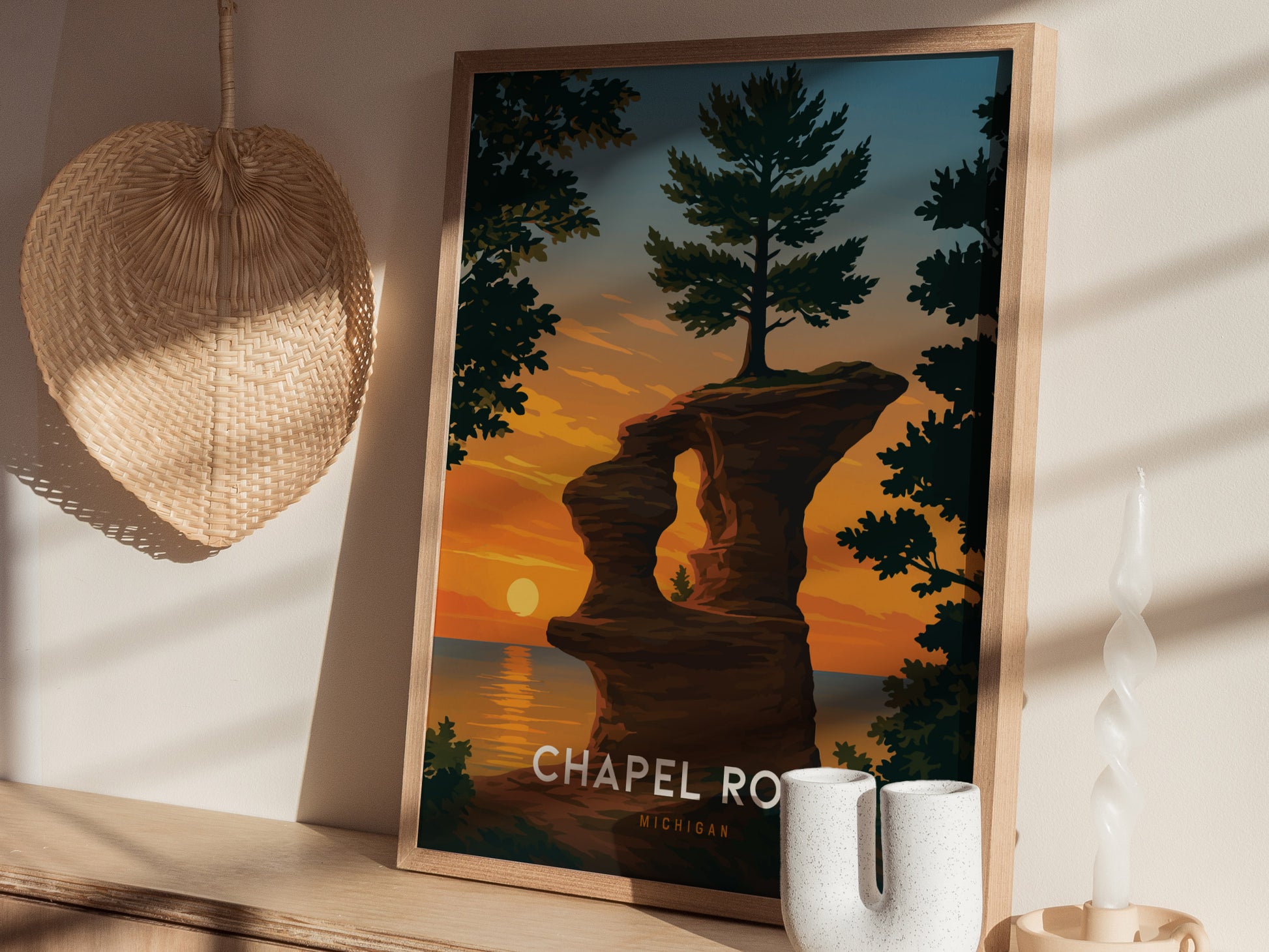 Chapel Rock Michigan Poster | Pictured Rocks Lake Superior Wall Art | Framed or Unframed