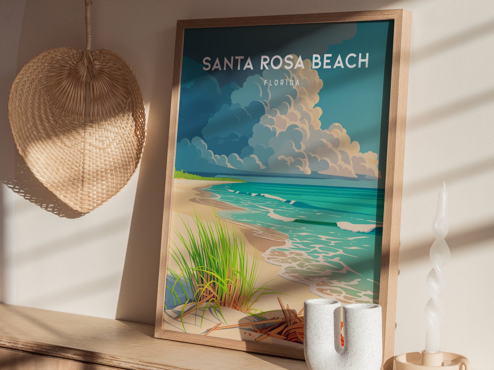 Santa Rosa Beach, Florida Poster | Sugar-White Sands & Dunes Wall Art — styled in a modern interior