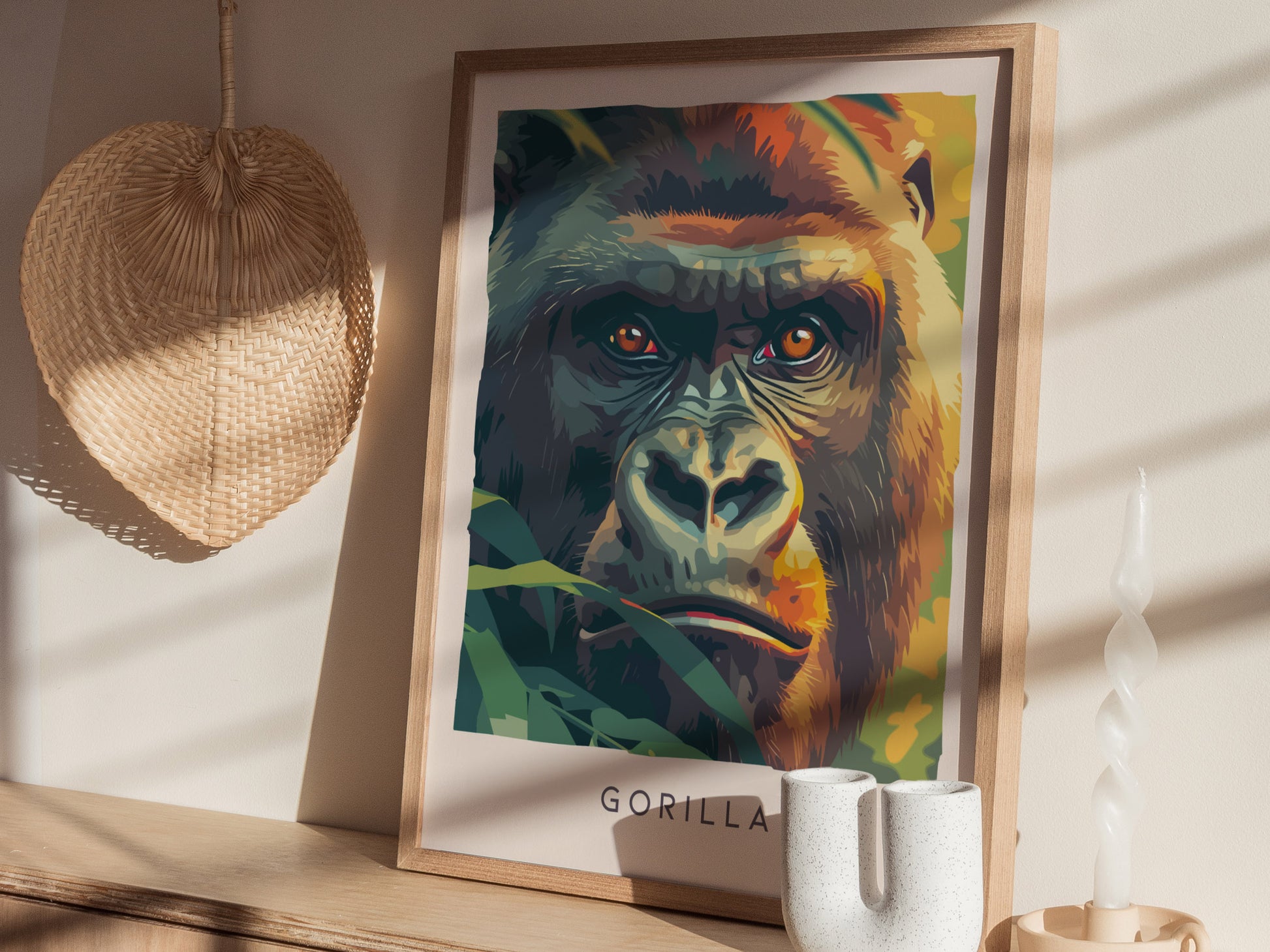 Gorilla, Africa Poster | Majestic Silverback Wildlife Portrait Wall Art — styled in a modern interior
