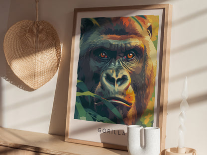 Gorilla, Africa Poster | Majestic Silverback Wildlife Portrait Wall Art — styled in a modern interior