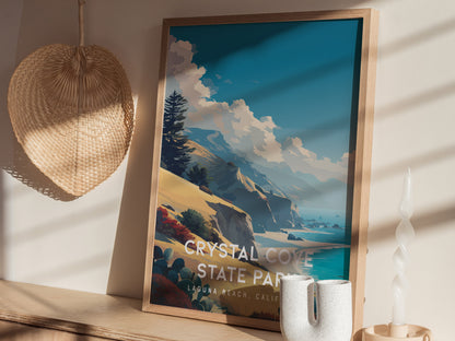 Crystal Cove State Park, Laguna Beach, California Poster | Coastal Beach Decor Wall Art — styled in a modern interior