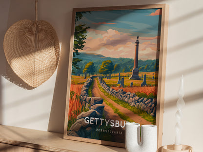 Gettysburg, Pennsylvania Poster | Historic Battlefield & Monument Travel Gift Wall Art — styled in a modern interior