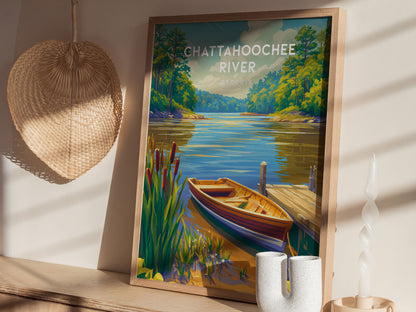 Chattahoochee River, Georgia Poster | Tropical Beach Print Beach House Decor Wall Art — styled in a modern interior