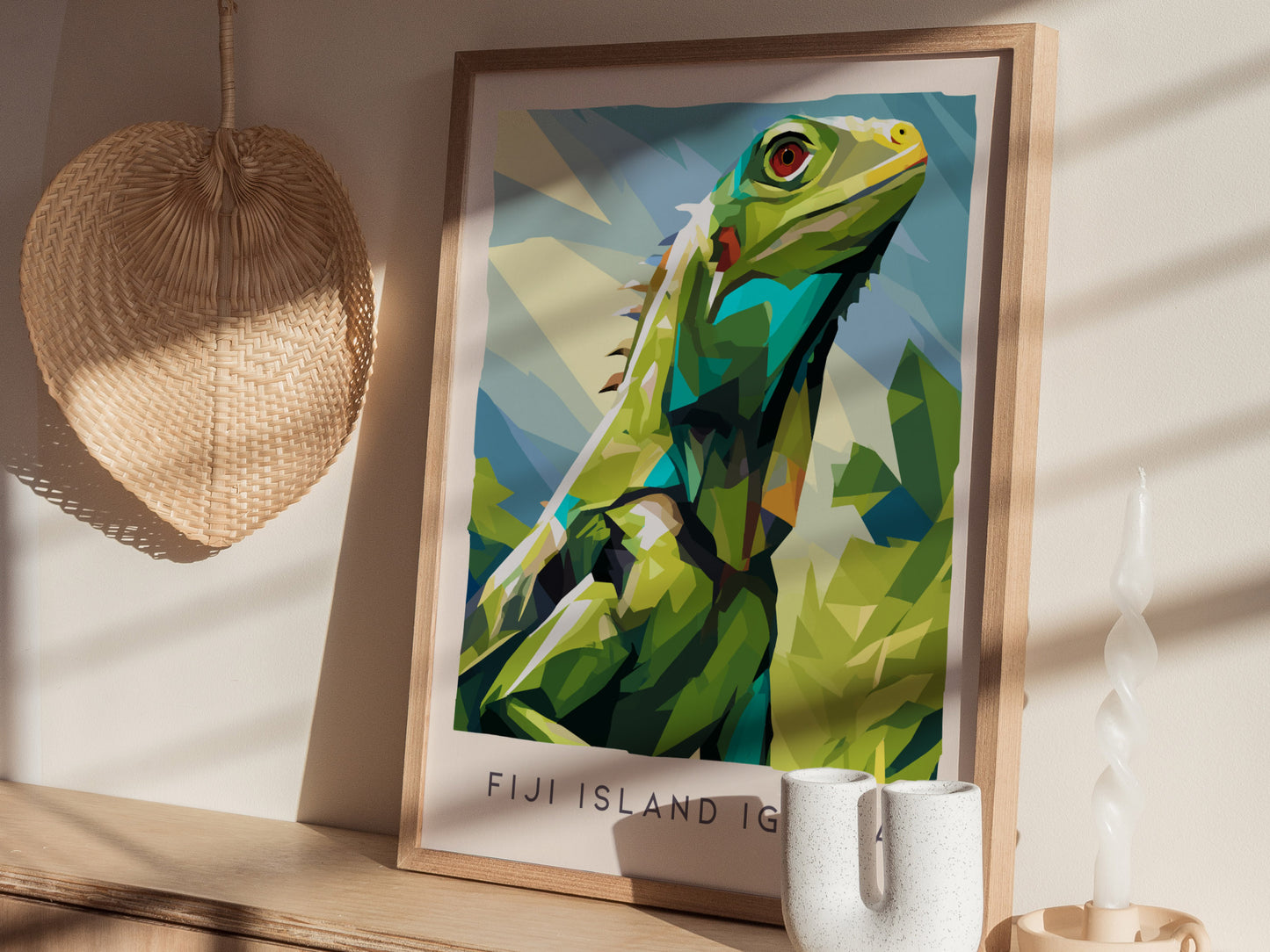 Fiji Island Iguana Poster | Tropical Reptile Paradise Wildlife Wall Art — styled in a modern interior