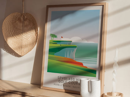 Spyglass Hill Golf Course Matte Border Poster | Pebble Beach, California Travel Wall Art — styled in a modern interior