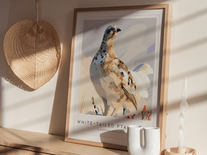 White-tailed Ptarmigan, Lagopus leucurus Poster | Alpine Bird Wall Art — styled in a modern interior