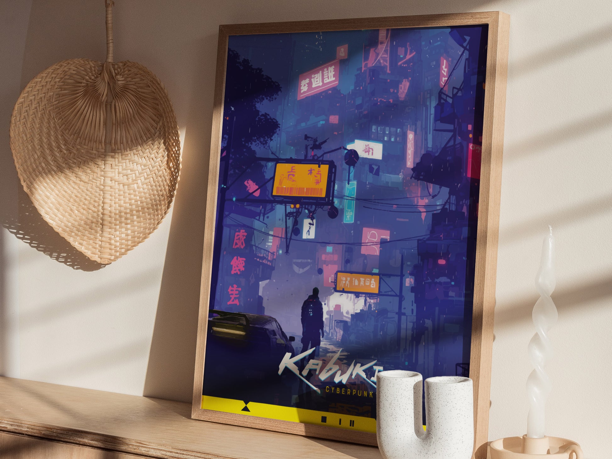 Kabuki Cyberpunk Poster | Night City Neon Market Wall Art