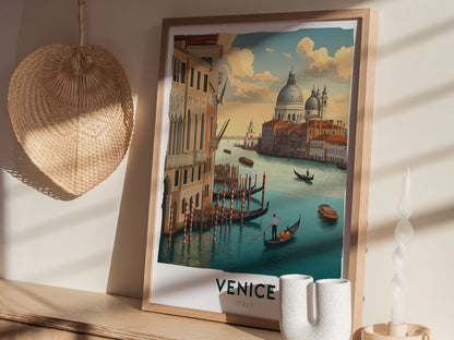 Venice Italy Poster | Canal Gondola Travel Art | Framed or Unframed