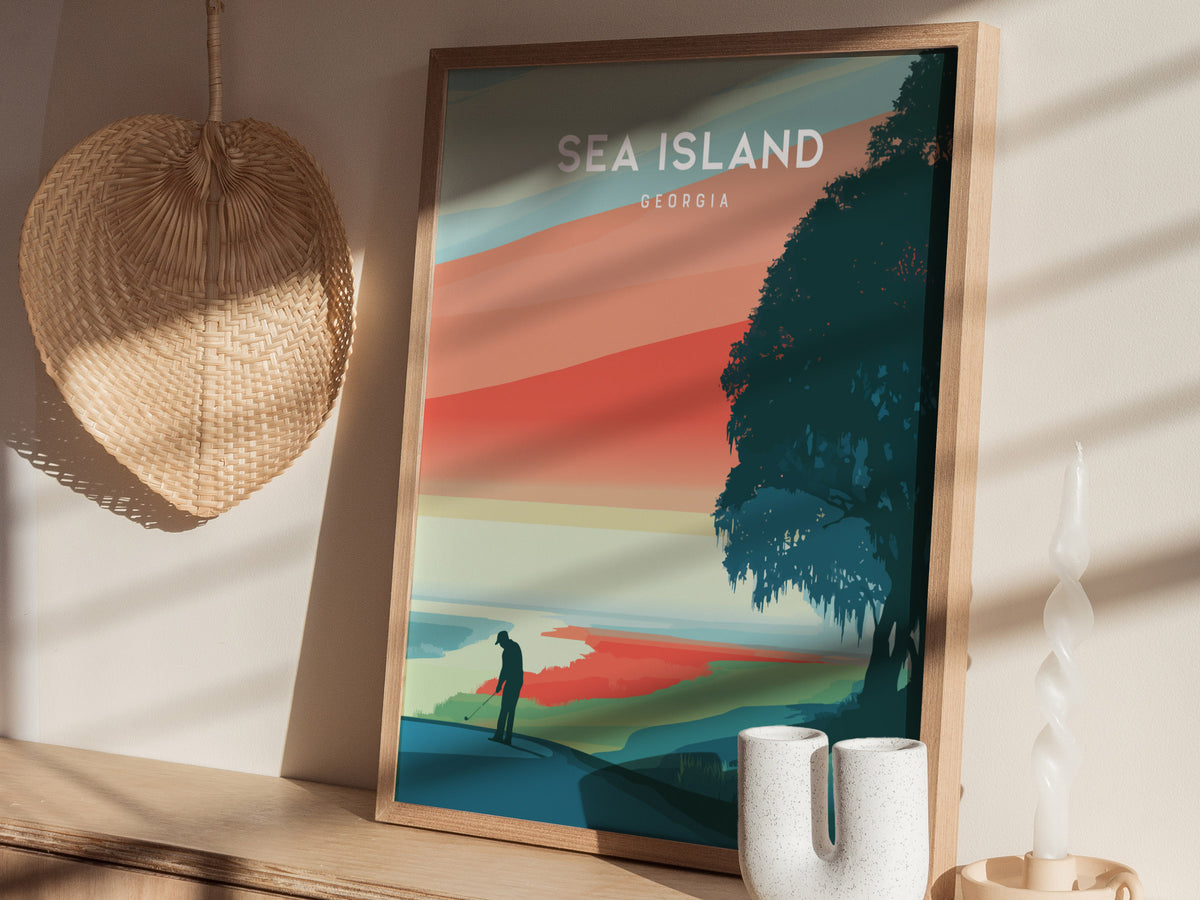 Sea Island, Georgia Poster | Golden Marshes & Fairways Golf Wall Art — styled in a modern interior