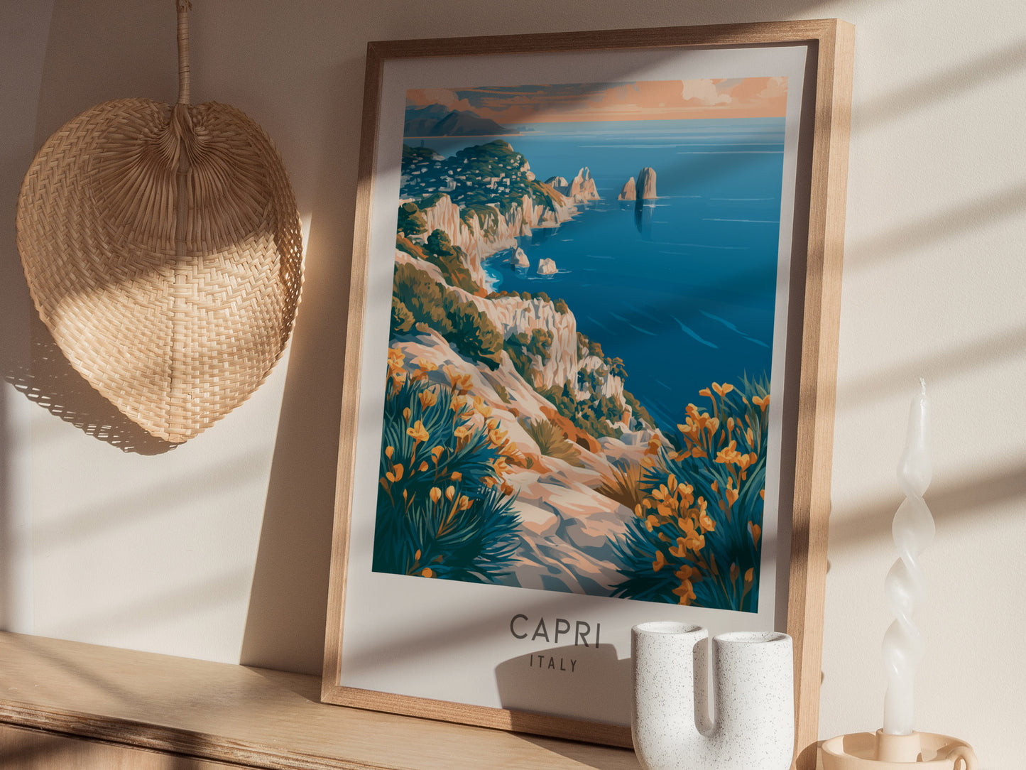 Capri Matte Border Poster | Italy Travel Wall Art — styled in a modern interior