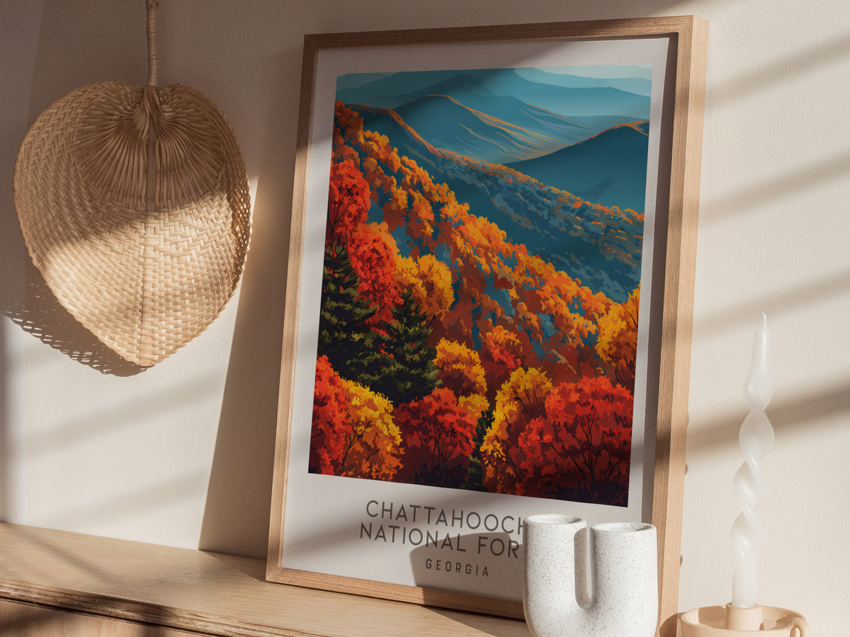 Chattahoochee National Forest Matte Border Poster | Georgia Travel Wall Art — styled in a modern interior