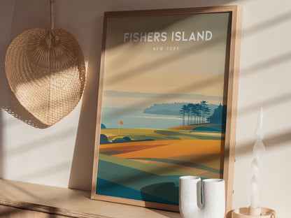 Fishers Island, New York Poster | Links Poster & Country Club Decor Wall Art — styled in a modern interior