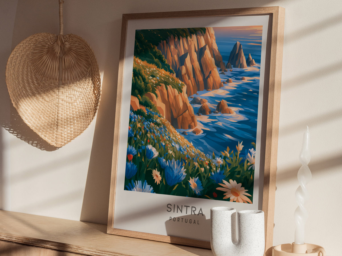 Sintra Matte Border Poster | Portugal Destination Print Travel Wall Art — styled in a modern interior
