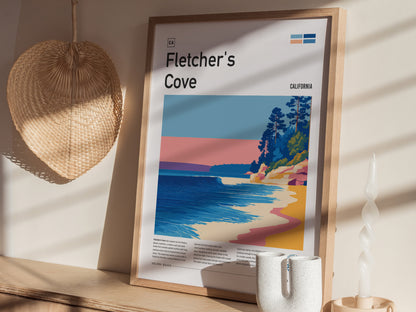 Fletcher's Cove Poster | Surf Break & Coastal Cliffs Wall Art — styled in a modern interior